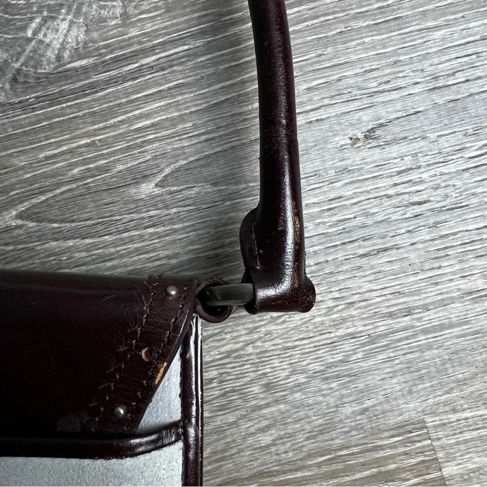 Anne Taylor Y2K Mini Baguette Bag Gray and Brown Suede and Leather - Picture 15 of 16